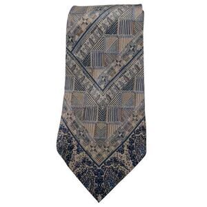 Fumagalli’s Mosher’s Newton Square Vintage Tan Blue Abstract Print Silk Neck Tie